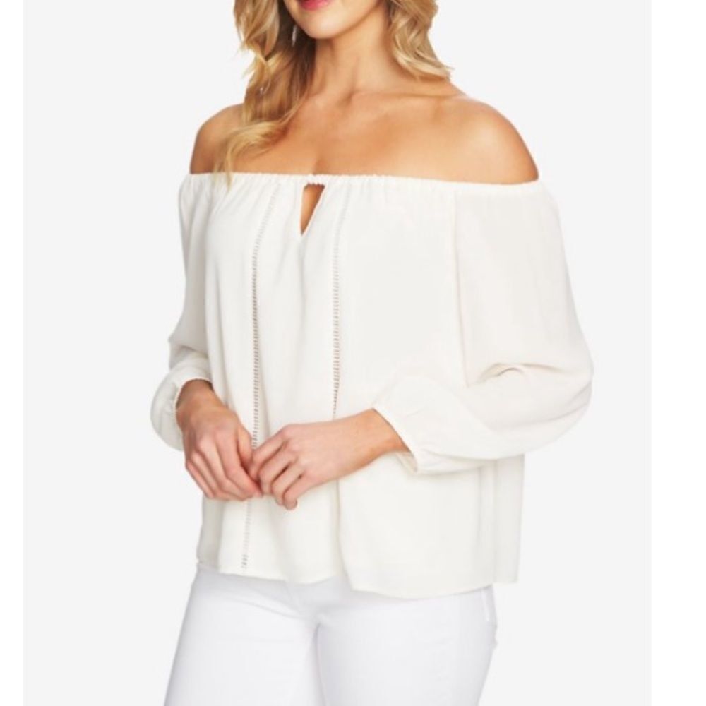CeCe Ladder Stitch Off-The-Shoulder Blouse side large - new with tags!